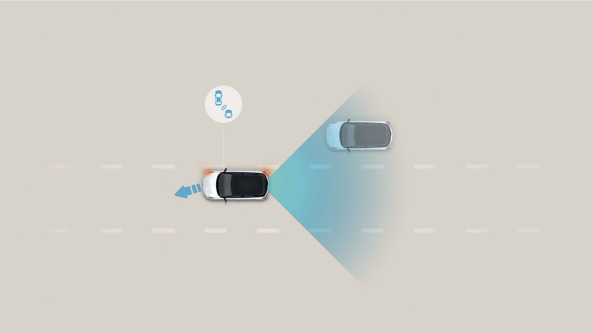 Image of a 2024 KONA Electric vehicle detecting another vehicle in the driver's blindspot